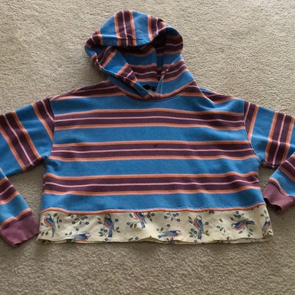 URBAN OUTFITTERS OUT FROM UNDER/STRIPED CROPPEDw BLUE BIRDS HOODIE - Picture 2 of 7